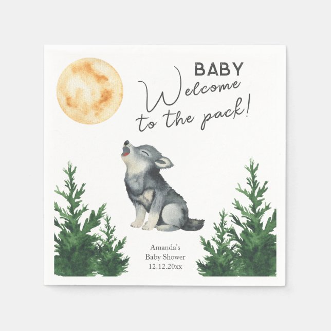 Watercolor Wolf Baby Shower  Napkin (Front)