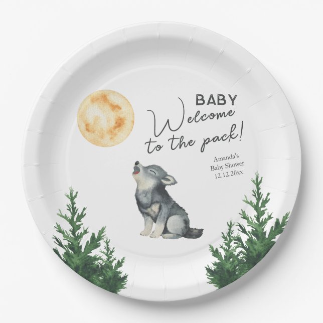Watercolor Wolf Baby Shower  Paper Plate (Front)