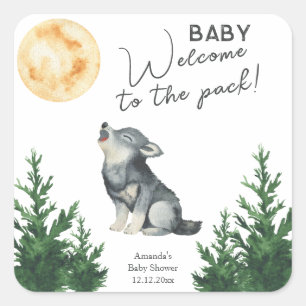 Watercolor Wolf Baby Shower  Square Sticker