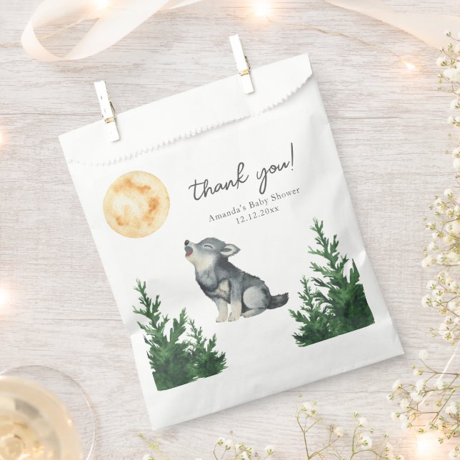 Watercolor Wolf Baby Shower Thank you Favour Bags (Clipped)