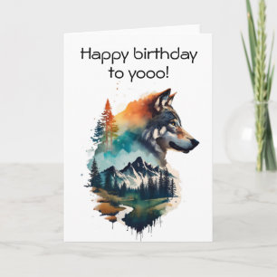 Watercolor Wolf Birthday Card for Nature Lovers