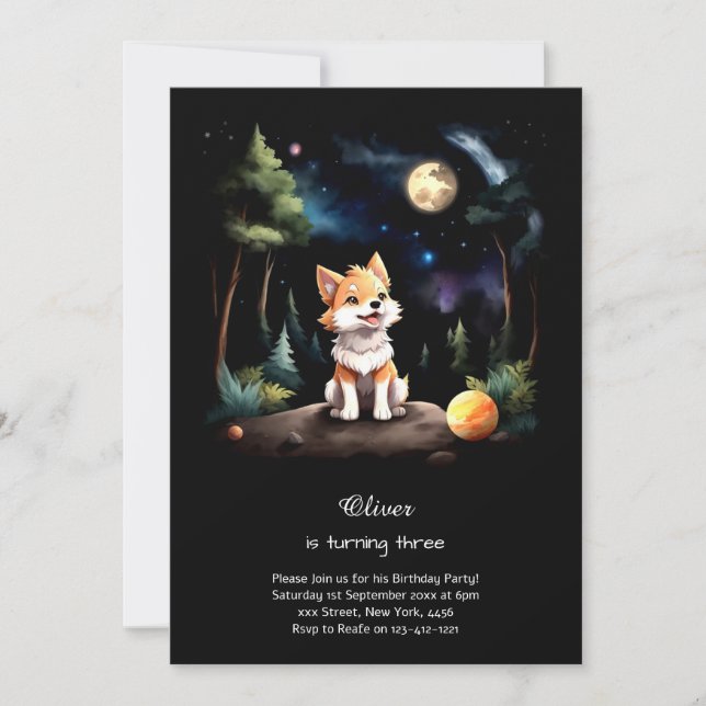 Watercolor Wolf Birthday Invitation (Front)