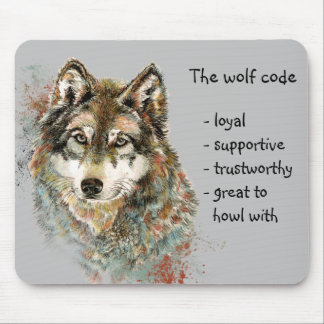 Watercolor Wolf Code Quote, Wolves Animal Wildlife Mouse Mat