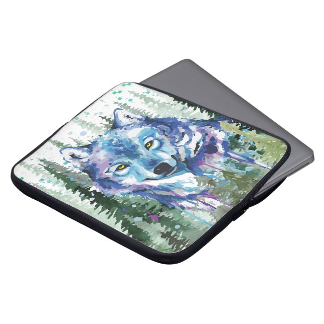 Watercolor Wolf Colourful Wolf Drawing Laptop Case (Front Top)