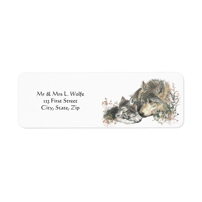 Watercolor  Wolf & Cub Animal Art (Front)