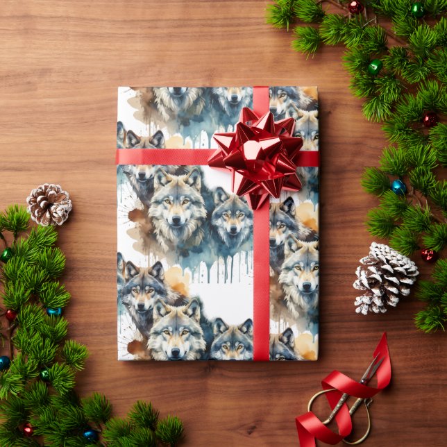 Watercolor Wolf Family Animal Nature Art Wrapping Paper (Holiday Gift)