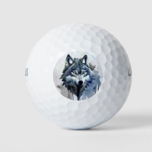 Watercolor Wolf Head Dusty Blue Golf Balls