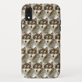 Watercolor Wolf Head Grey Black White Colours iPhone XR Case