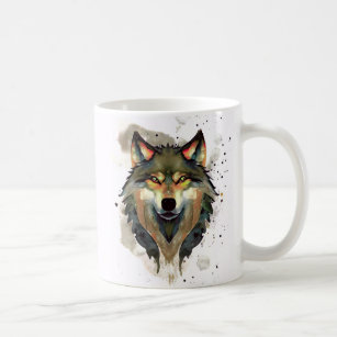 Watercolor Wolf Head Warm Colors Coffee Mug