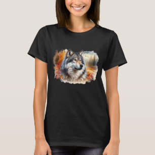 Watercolor Wolf in Autumn  T-Shirt