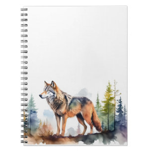 Watercolor Wolf in Forest Notebook