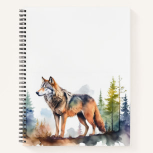 Watercolor Wolf in Forest Notebook