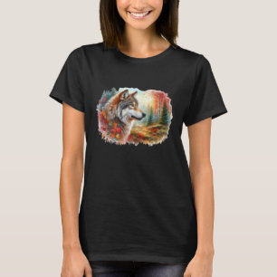 Watercolor Wolf in Forest T-Shirt