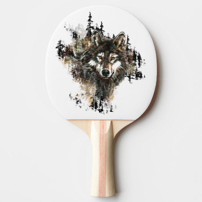 Watercolor Wolf Mountain Animal Nature Art Ping Pong Paddle (Front)