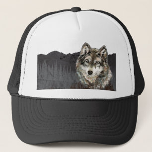 Watercolor Wolf Mountain Wildlife Animal Nature  Trucker Hat
