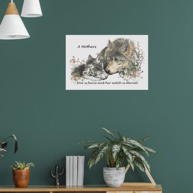 Watercolor Wolf Mum Love Fierce Watch Eternal Poster (Living Room 1)