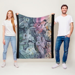 Watercolor Wolf Pack Fleece Blanket