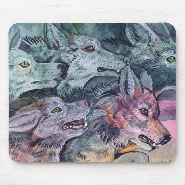 Watercolor Wolf Pack Mouse Mat (Front)