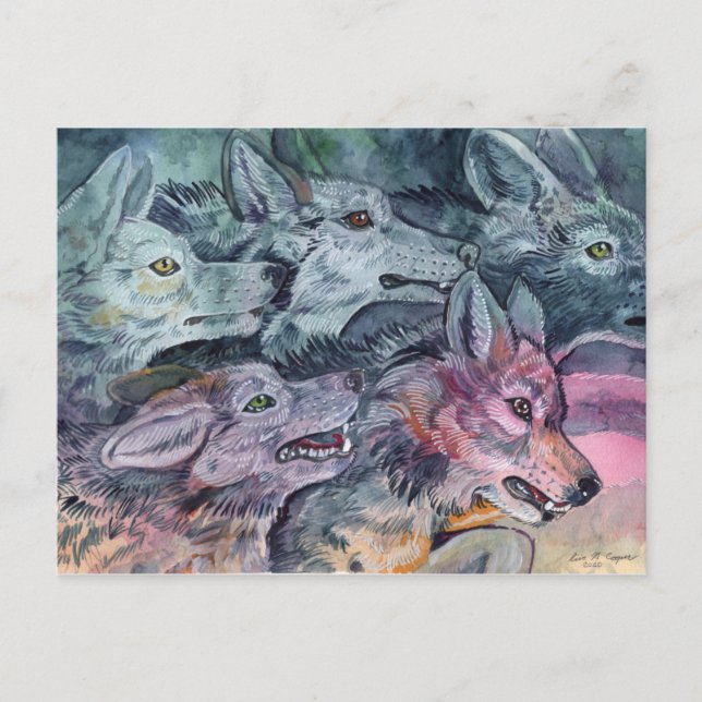 Watercolor Wolf Pack Postcard (Front)