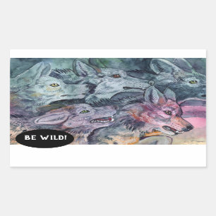 Watercolor Wolf Pack Rectangular Sticker