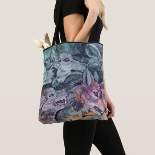 Watercolor Wolf Pack Tote Bag