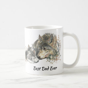 Watercolor Wolf Parent Cubs Best Dad Ever Coffee Mug