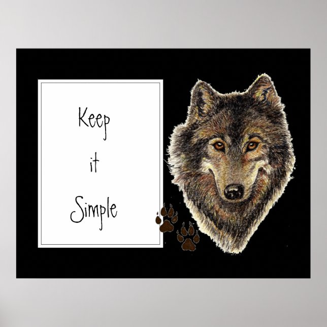 Watercolor Wolf Quote "Keep it Simple" Poster (Front)