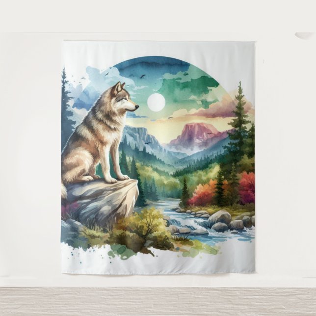 Watercolor Wolf  Tapestry (Front)