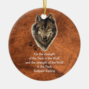 Watercolor Wolf Track Family Quote by Kipling Ceramic Tree Decoration