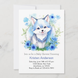 Watercolor Wolf Whimsical Boy Baby Shower Invitation