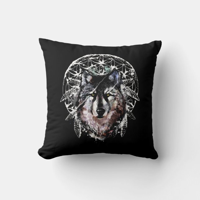 Watercolor Wolf Wild Spirit Animal Cushion (Front)