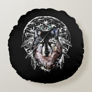 Watercolor Wolf Wild Spirit Animal Round Cushion