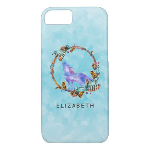 Watercolor Wolf with a Boho Style Wreath Custom iPhone 8/7 Case