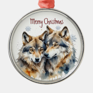 Watercolor Wolf Wolves Animal Nature Art Metal Tree Decoration