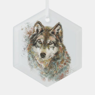 Watercolor Wolf Wolves Animal Wildlife Nature Art Glass Tree Decoration