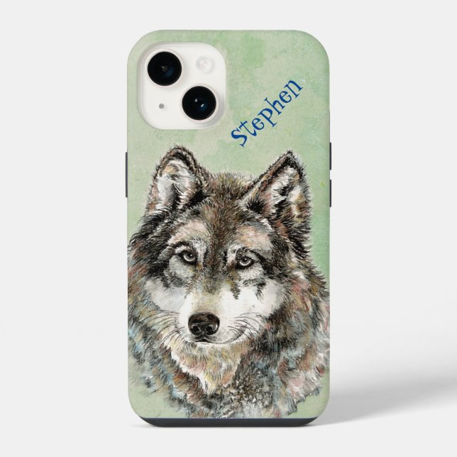 Watercolor Wolf Wolves Custom Wildlife Nature Art iPhone Case (Back)