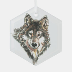 Watercolor Wolf Wolves Wildlife Animal Nature Art Glass Tree Decoration