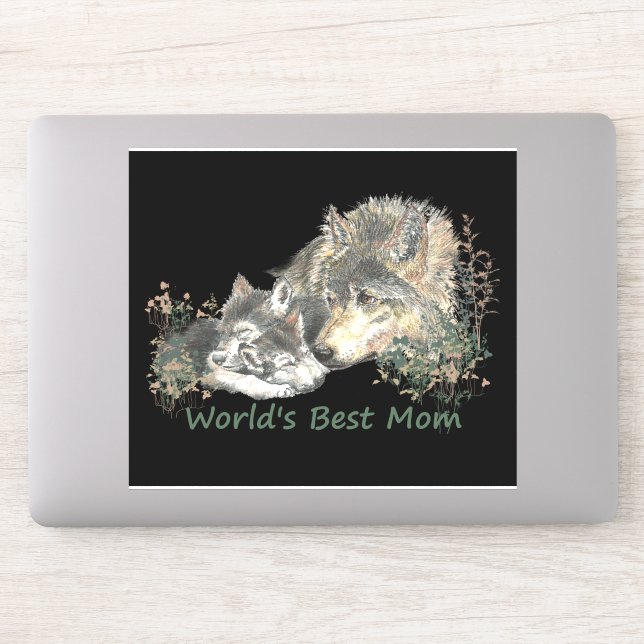 Watercolor Wolf World's Best Mum & Cubs (Computer)