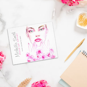 Watercolor woman and roses beauty salon branding flyer