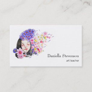 Watercolor Woman Flowers Spring Nature Art Business Card