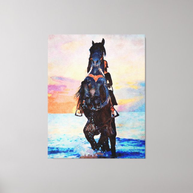 *~* Watercolor Woman  Horse Beach AR22 Equine Canvas Print (Front)