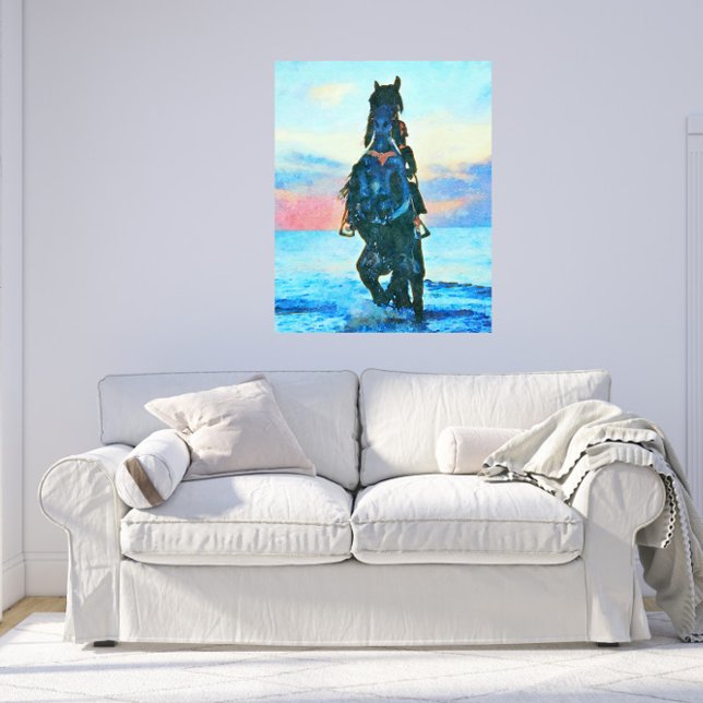 *~* Watercolor Woman  Horse Beach Equine AR22 Canvas Print (Creator Uploaded)