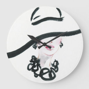 Watercolor woman portrait, abstract fashion illust large clock