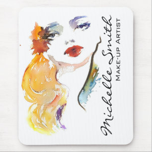 Watercolor woman portrait make up artist branding mouse mat
