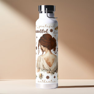 Watercolor Woman With Red Hair Boho Affirmation Water Bottle