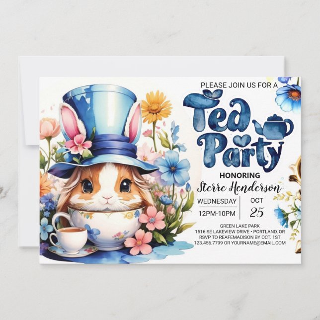 Watercolor Wonderland Boy Baby Shower Tea Party Invitation (Front)