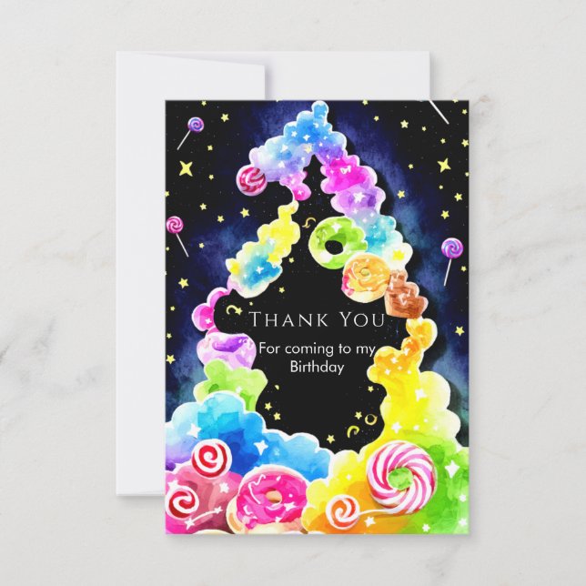Watercolor Wonderland Candyland Birthday Thank You Card (Front)