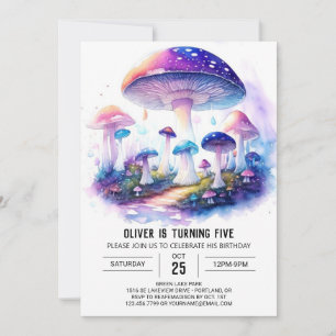 Watercolor Wonderland Mushroom Birthday Invitation
