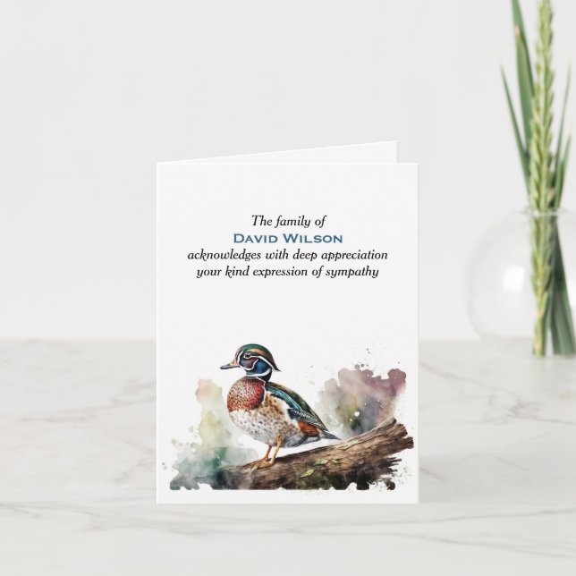 Watercolor Wood Duck Sympathy Thank You Card (Front)