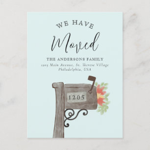 Watercolor Wooden Mailbox New Home Moving Announce Announcement Postcard
